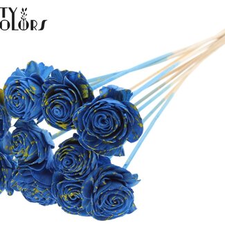 QC Shola-Rose am Stiel | Farbe: Gesprenkeltes Blau Gelb | Shola Beauty Rose | Durchmesser 6 centimeter | Länge ± 50 centimeter | 10 Anstecker pro Bund | Pro Bund