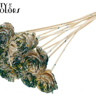 QC Shola Roos op stok | Kleur: Meerkleurig Groen Geel | Shola Beauty Rose | Diameter 6 centimeter | Lengte ± 50 centimeter | 10 bijstekers per bos | Per bos
