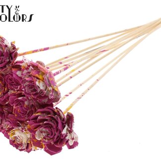 QC Shola Wooden Dahlia on a stick | Colour: Multicoloured Cherry-coloured Yellow | Shola Dahlia Flower Stick | Flower diameter 6 centimetres | Stick length ± 50 centimetres | 10 sticks per bunch