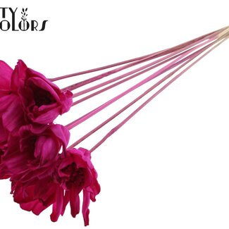 QC Shola Wooden Rose on Stick | Colour: Lilac | Shola Dear Holly Pick | Rose diameter 6 centimetres | Pick length ± 50 centimetres | 10 picks per bunch