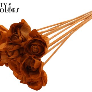 QC Shola Rose am Stiel | Farbe: Terrakotta | Shola Dear Holly | Durchmesser 6 centimeter | Länge  ± 50 centimeter | 10 Beistecker pro Bund | Pro Bund