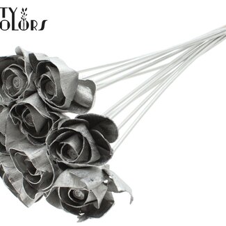 QC Shola Houten Roos op stok | Kleur: Platinakleurig | Shola Dear Holly Bijsteker | Diameter roos 6 centimeter | Lengte bijsteker ± 50 centimeter | 10 bijstekers per bos