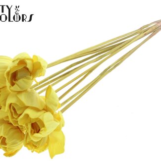 QC Shola Wooden Rose on Stick | Colour: Yellow | Shola Dear Holly Stick | Rose Diameter 6 centimetres | Stick Length ± 50 centimetres | 10 sticks per bunch