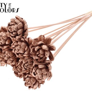 QC Shola Wooden Rose on Stem | Colour: Copper | Shola New Beauty Rose Stem | Rose Diameter 6 centimetres | Stem Length ± 50 centimetres | 10 stems per bunch