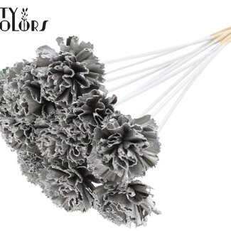 QC Shola Houten Karnish Bloem op stok | Kleur: Platinakleurig | Shola Karnish Flower Bijsteker | Diameter bloem 6 centimeter | Lengte bijsteker ± 50 centimeter | 10 bijstekers per bos