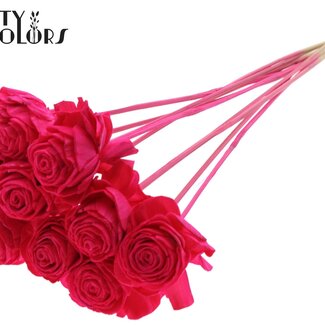 QC Shola Wooden Dahlia on stick | Colour: Cherry-coloured | Shola Dahlia Stick | Flower diameter 6 centimetres | Stick length ± 50 centimetres | 10 sticks per bunch
