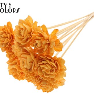 QC Shola Houten Dahlia op stok | Kleur: Abrikooskleurig | Shola Dahlia Bijsteker | Diameter bloem 6 centimeter | Lengte bijsteker ± 50 centimeter | 10 bijstekers per bos
