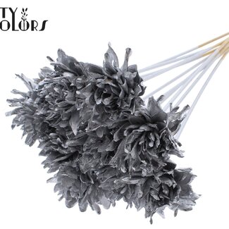 QC Shola Dennenhouten Bloem op stok | Kleur: Zilverkleurig | Shola Slice Pine Bijsteker | Diameter bloem 6 centimeter | Lengte bijsteker ± 50 centimeter | 10 bijstekers per bos