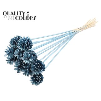 QC Kiefernzapfen auf Stab | Farbe: Metallic Blau | Durchmesser 5 - 7 Zentimeter | Länge ± 50 Zentimeter | 10 Stecker pro Bund