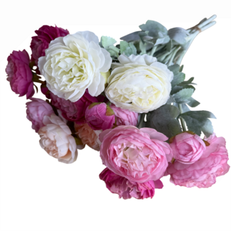 Dutch Dried Bouquet de Renoncules Fleurs Artificielles | Couleur : Mélangé | Longueur : ± 50 centimètres | Avec 6 fleurs