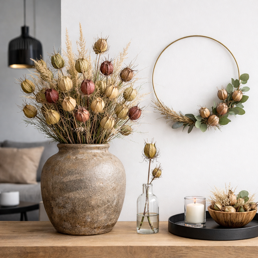 Getrocknete Nigella (Jungfer im Grünen): Verleihen Sie Ihrem Zuhause eine geheimnisvolle und natürliche Note mit Nigella-Samenkapseln