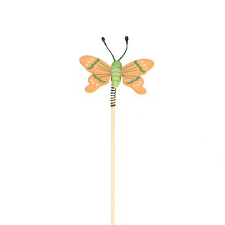 4A Schmetterling auf Spirale auf Stab | Farbe: Orange | Schmetterling-Stecker | Durchmesser 6 centimeter | Länge ± 50 centimeter | Pro 25 Schmetterlingstecker
