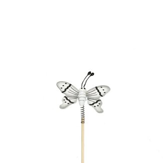 4A Butterfly on spiral on stick | Colour: Natural White | Butterfly pick | Diameter 6 centimetre | Length ± 12 centimetre | Per 25 butterfly picks