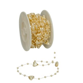 4A Fil de guirlande de perles avec cœurs | Couleur: Crème | Diamètre cœur 10 millimeter | Longueur 10 meter | Par rouleau