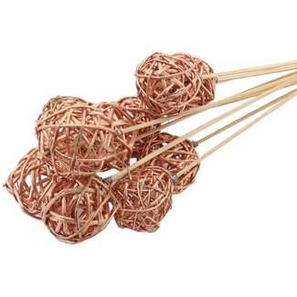 4A Rattan Ball am Stab | Farbe: kupferfarben | Brunchball Stecker | Durchmesser 5 centimeter | Länge ± 50 centimeter | Pro 10 Stecker