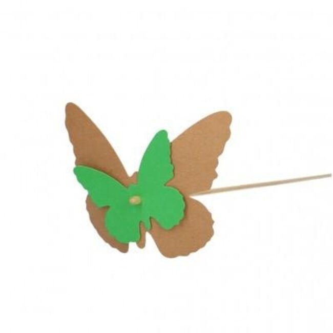 Vlinder op stok | Kleur: Groen | Vlinder Bijsteker | Hoogte 9 centimeter | Breedte 7 centimeter | Lengte ± 50 centimeter | Per 25 bijstekers