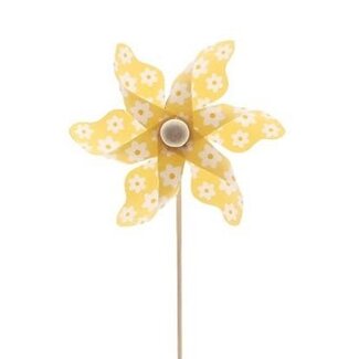 4A Windmühle am Stab | Farbe: Gelb | Windmühlen-Stecker | Durchmesser 9 centimeter | Länge ± 50 centimeter | Pro 25 Stecker