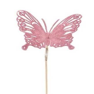 4A Vlinder Flock op stok | Kleur: Lilakleurig | Vlinder Bijsteker | Diameter 8 centimeter | Lengte ± 50 centimeter | Per 25 bijstekers