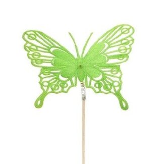 4A Schmetterling Flock am Stab | Farbe: Grün | Schmetterlingstecker | Durchmesser 8 centimeter | Länge ± 50 centimeter | Pro 25 Stecker