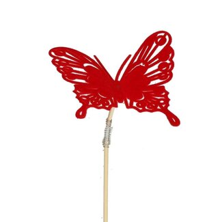 4A Butterfly Flock on stick | Colour: Red | Butterfly pick | Diameter 8 centimeter | Length ± 50 centimeter | Per 25 picks