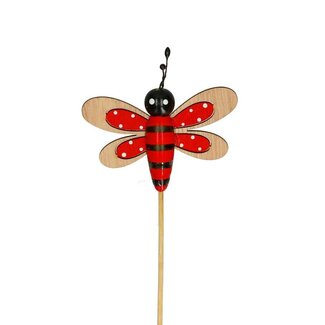 4A Biene geflockt auf Stab | Farbe: Rot | Biene Bienenstecker | Durchmesser 5 centimeter | Länge ± 50 centimeter | Pro 25 Bienenstecker