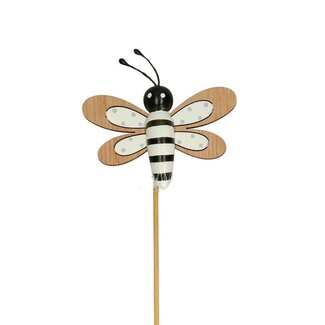 4A Abeille flockée sur tige | Couleur: Blanc Naturel | Abeille pique | Diamètre 5 centimeter | Longueur ± 50 centimeter | Par 25 piques