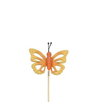 4A Vlinder op stok | Kleur: Oranje | Vlinder Bijsteker | Diameter 7 centimeter | Lengte ± 12 centimeter | Per 25 bijstekers