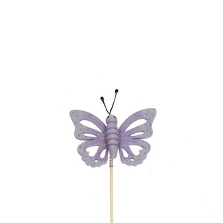 4A Vlinder op stok | Kleur: Paars | Vlinder Bijsteker | Diameter 7 centimeter | Lengte ± 12 centimeter | Per 25 bijstekers
