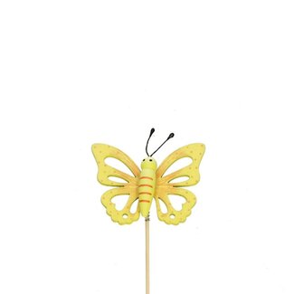 4A Schmetterling am Stab | Farbe: Gelb | Schmetterling-Stecker | Durchmesser 7 Zentimeter | Länge ± 12 Zentimeter | Pro 25 Stecker