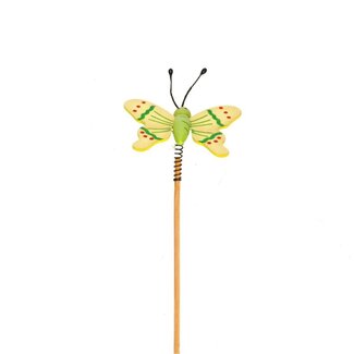 4A Vlinder op Spiraal op stok | Kleur: Geel | Vlinder Bijsteker | Diameter 6 centimeter | Lengte ± 50 centimeter | Per 25 bijstekers