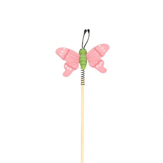4A Schmetterling auf Spirale auf Stab | Farbe: Rosa | Schmetterling-Stecker | Durchmesser 6 centimeter | Länge ± 50 centimeter | Pro 25 Schmetterling-Stecker