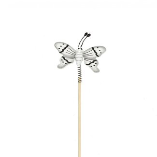 4A Schmetterling auf Spirale auf Stab | Farbe: Natürliches Weiß | Schmetterling Pflanzenstecker | Durchmesser 6 centimeter | Länge ± 50 centimeter | Pro 25 Pflanzenstecker