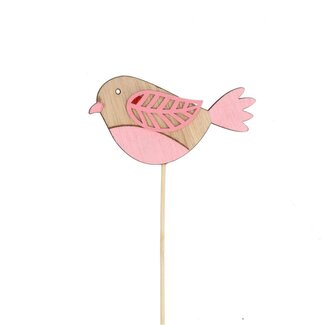 4A Vogel auf Stab | Farbe: Rosa | Vogel-Stecker | Durchmesser 5 centimeter | Länge ± 50 centimeter | Pro 25 Stecker