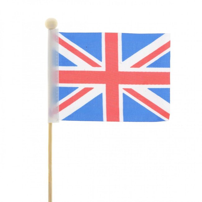 English Flag on stick | Colour: Tricolore | Flag Pick | Height 8 centimetre | Width 11 centimetre | Length ± 50 centimetre | Per 25 flag picks