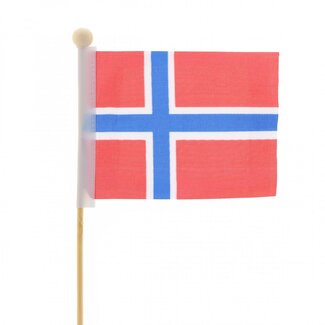 4A Noorse Vlag op stok | Kleur: Gemengde Kleuren | Vlag Bijsteker | Hoogte 8 centimeter | Breedte 11 centimeter | Lengte ± 50 centimeter | Per 25 bijstekers