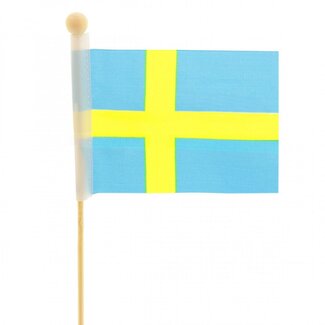 4A Zweedse Vlag op stok | Kleur: Blauw | Vlag Bijsteker | Hoogte 8 centimeter | Breedte 11 centimeter | Lengte ± 50 centimeter | Per 25 bijstekers