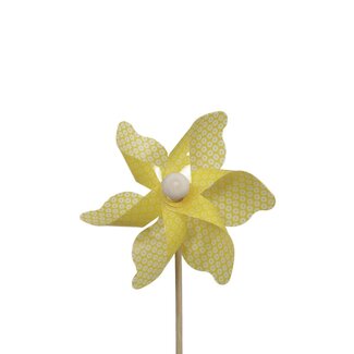 4A Windmolen op stok | Kleur: Geel | Windmolen Bijsteker | Diameter 9 centimeter | Lengte ± 20 centimeter | Per 12 bijstekers