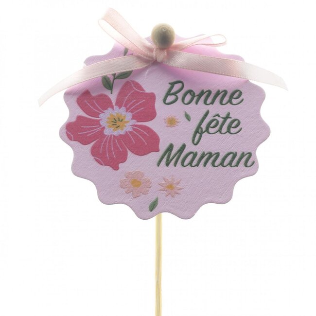 Dekoration op stok „Alles Gute zum Muttertag“ | Farbe: Rosa | Durchmesser 8 centimeter | Länge ± 50 centimeter | Pro 25 Anstecker
