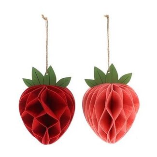4A Aardbei Hanger Decoratie | Kleur: Gemengde Kleuren | Diameter 14 centimeter | Hoogte 20 centimeter | Per 6 hangers