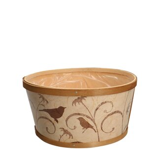 4A Pot de fleurs en bois Bac à plantes “Oiseaux” | Couleur: Brun clair | Diamètre 22 centimeter | Hauteur 11 centimeter | Par 10 bacs à plantes