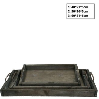 4A Houten Dienblad Sturdy set van 3 | Kleur: Donkerbruin | Lengte 60 centimeter | Breedte 31 centimeter | Hoogte 5 centimeter | Per set van 3 dienbladen