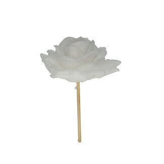 4A Rose en cire sur tige | Couleur: Blanc naturel | Pique pour rose | Diamètre 10 centimeter | Longueur ± 25 centimeter | Par 12 piques d'appoint