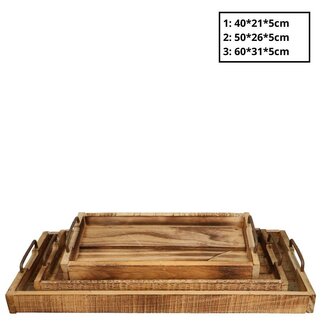4A Houten Dienblad Sturdy set van 3 | Kleur: Bruin | Lengte 60 centimeter | Breedte 31 centimeter | Hoogte 5 centimeter | Per set van 3 dienbladen