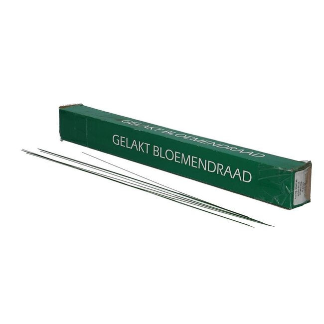 Gelakt Bloemendraad | Kleur: Donkergroen | Diameter 0.7 millimeter | Lengte 40 centimeter | Gewicht 2 kilo | Per doos