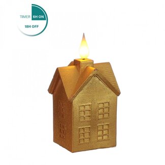 4A LED Wax Huisje | Kleur: Goudkleurig | Lengte 6 centimeter | Breedte 5 centimeter | Hoogte 12 centimeter | Per 6 huisjes