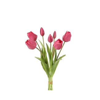 4A Bouquet Tulipes Fleurs artificielles | Couleur: fuchsia | 7 tulipes par bouquet | Hauteur ± 41 centimètre | Par bouquet