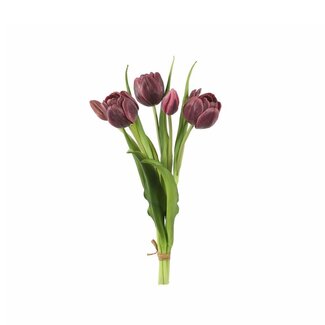 4A Bouquet Tulipes Fleurs artificielles | Couleur: Violet | 5 tulipes par bouquet | Hauteur ± 43 centimètre | Par bouquet