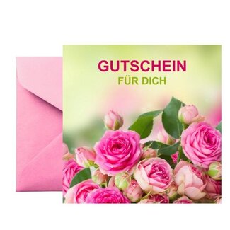 4A Geschenkgutschein mit Rose | Farbe: Rosa | Breite 13 centimeter | Hoogte 13 centimeter | Pro 25 Geschenkgutscheine