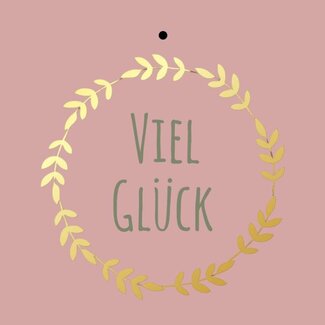 4A Kaartje Label met Duitse tekst “Viel Glück” | Kleur: Roze | Breedte 7 centimeter | Hoogte 7 centimeter | Per 20 labels