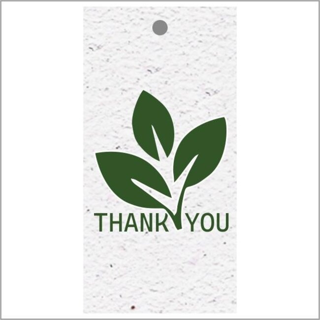 Biologisch Kaartje Label met tekst “Thank you” | Kleur: Wit Groen | Breedte 5 centimeter | Hoogte 10 centimeter | Per 10 labels